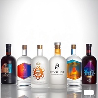 Bouteille en verre nordique à fond épais transparente de 500 ml, 700 ml, 750 ml avec étiquette autocollante imprimée pour Tequila, Whisky, Gin, Vodka