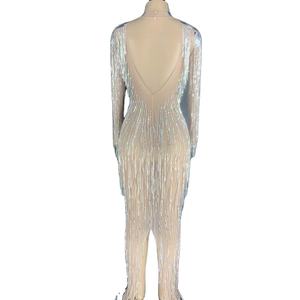 NOVANCE 새로운 패션 가을 파티 드레스 여성 반짝이 나이트 클럽 원피스 투명 스파클 술 원피스 라인 석 무도회 - Product Image 1