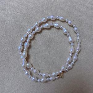 Collier en perles de lin blanc argenté polyvalent d'été, design rétro artistique irrégulier en forme de goutte d'eau, élégant et tendance - Product Image 4