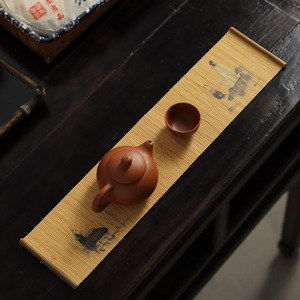Alfombrilla impermeable para té, alfombrilla de bambú con estampado de estilo chino inspirada en el Zen, posavasos aislante del calor, pequeña alfombrilla de bambú tejida para té - Product Image 1