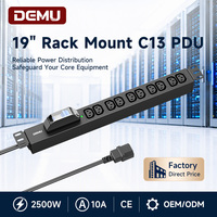 PDU Rak 1U 19 Inci dengan Pemutus Sirkuit 1P, 10 Outlet IEC C13 10A 2500W untuk Kabinet Server Pusat Data OEM ODM CE
