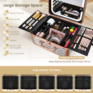 Estuche <span class=keywords><strong>de</strong></span> Maquillaje <span class=keywords><strong>de</strong></span> Viaje <span class=keywords><strong>de</strong></span> Aluminio Vintage, Espejo LED con Brillo Ajustable, Gran Capacidad, Resistente al Agua, Ligero y Portátil - Product Image 5