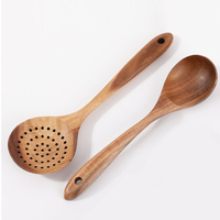 Ensemble d'ustensiles de cuisine en bois de teck personnalisés, cuillère de service en bois massif, louche à soupe pour la cuisine domestique