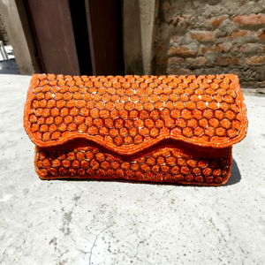 Bolso Rectangular Hecho a Mano con Cuentas de Algodón, Patrón Hexagonal de Flores, Cierre de Cremallera, Bordado Artesanal - Product Image 1