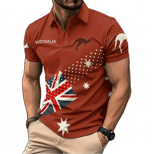 เสื้อเชิ้ตแขนสั้นพิมพ์ลายธงออสเตรเลียและจิงโจ้สำหรับผู้ชาย เนื้อผ้าซาตินโพลีเอสเตอร์ 100% ระบายอากาศได้ดี สวมใส่สบาย - Product Image 3