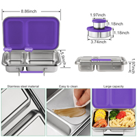 Boîte de rangement alimentaire pour enfants Aohea, boîte de préparation des repas à 2 compartiments, pique-nique scolaire, boîte à lunch en acier inoxydable sans BPA, pliable