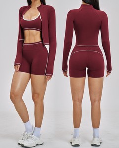 Set Yoga <span class=keywords><strong>Donna</strong></span> Color Block Effetto Nudo per Fitness, <span class=keywords><strong>Palestra</strong></span>, Corsa e Allenamento all'Aperto - Completo Tre Pezzi - Product Image 6