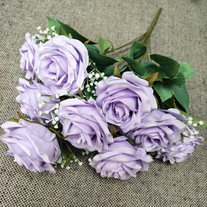 AF10503 Neues Band Seidenrosenkünstlicher Blumenstrauß weiß blau Rosenblumenstrauß - Product Image 6
