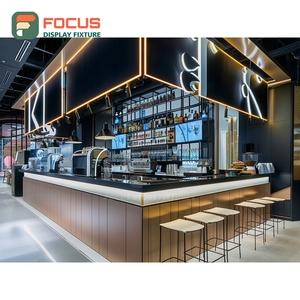 Comptoir de service de café éclairé, finition chêne naturel, espace de présentation de grains de café, comptoir de café pour vitrine - Product Image 3