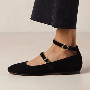 Scarpe con doppia fibbia <span class=keywords><strong>ballerine</strong></span> in pelle scamosciata nera Mary Jane <span class=keywords><strong>ballerine</strong></span> <span class=keywords><strong>cinturino</strong></span> alla caviglia - Product Image 2