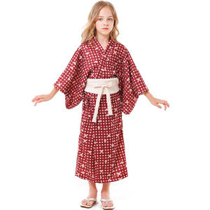 Ropa japonesa de primavera Kimono Yukata hija ropa a juego traje de niño cárdigan con estampado a cuadros bata con cinturón Obi - Product Image 4
