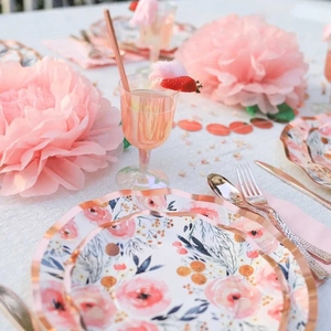 Damai ชุดจานชามกระดาษสำหรับงานเลี้ยงน้ำชาแบบใช้แล้วทิ้งธีมดอกไม้สำหรับวันแม่ - Product Image 3