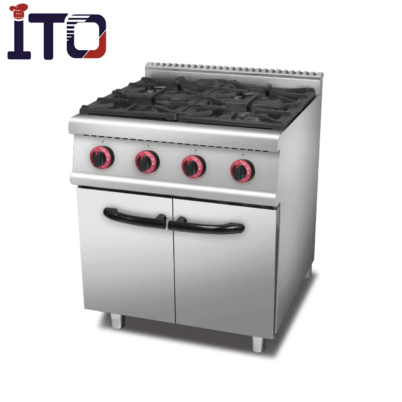 Commercial Stainless Steel Freestanding 4 burners Gas Cooking Range With Cabinet For Hotel Kitchen