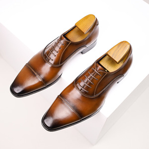 Zapatos Oxford Marrones Genuinos con Punta Puntiaguda, con Cordones, para Vestir, para Todas las Temporadas, con Suela de Goma, Envío Directo - Product Image 5