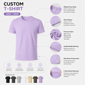 เสื้อยืดโลโก้สั่งทำ 190GSM ผ้าไลโอเซลล์ คอตตอน สแปนเด็กซ์ เนื้อผ้านุ่มพิเศษ ยืดได้ 4 ทิศทาง ขายส่ง เสื้อยืดเปล่าคุณภาพพรีเมียม ไซส์ XS-6XL สีลาเวนเดอร์ - Product Image 4