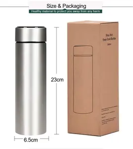 Low Moq digital display insulated thermos suppliers smart led 500ml bottle vacuum flask stainless steel water bottle