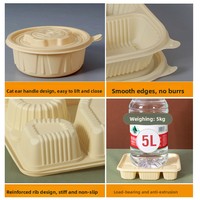 Boîte repas jetable en amidon de maïs de qualité alimentaire, à trois ou quatre compartiments, pour micro-ondes, avec couvercle à clipser, 1000 ml