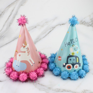 Cartoon Unicorn Pom Pom Birthday Hat For Children Party Decoration - Product Image 3