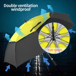 Multi Color Double Layer Straight Golf <b>Umbrella</b> Windproof Custom Logo UV Protection Oversize Fiberglass Ribs Wholesale Supplier - Product Image 4