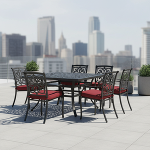 Ensemble de patio en <span class=keywords><strong>aluminium</strong></span> coulé robuste 7 pièces, table à manger résistante à la rouille et fauteuils confortables pour la vie en plein air - Product Image 2