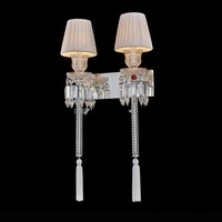 Applique murale française avec support de torche LED, éclairage décoratif en cristal, 2 bras, abat-jour en tissu, montage mural pour usage domestique