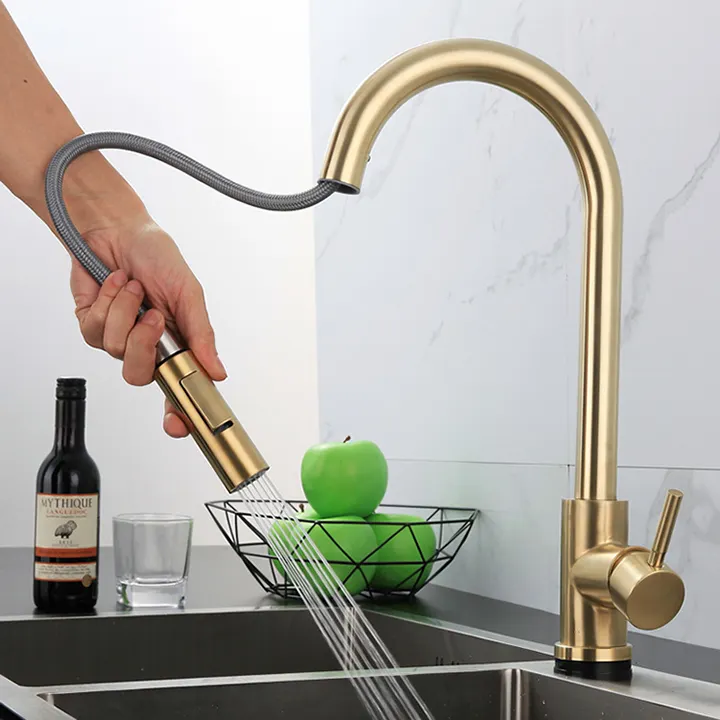 Retractable Pull Down Single Lever Smart Touch Kitchen Faucet 3 way Brass Kitchen Sink Water Faucet 