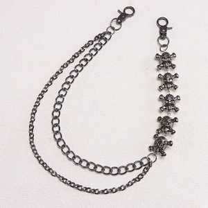 yueli Gothic <b>Skull</b> Pants Chain Gunmetal Double Chain Hip Hop Waist Chain Halloween Fashion Body Chain Zinc Alloy Skeleton Design - Product Image 3