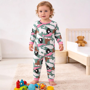 Completo Due Pezzi in Fibra di Bambù per Bambine, Manica Lunga per Tutte le Stagioni, Stile Europeo e Americano, Morbido con Stampe di Animali/Fiori - Product Image 1