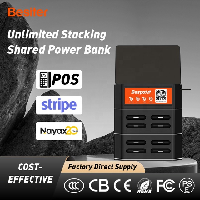 2026 Hot Sale Besiter 8-Slot Rental Power Bank Station with Plug AC Input 8000mAh 22.5W Fast Charging Type-C Stackable