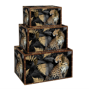 Wood Retro Storage Rectangular Lock Wooden Box Wooden Trunk Box Leather