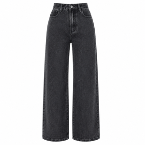 High Waisted Skinny Wide Leg Denim <b>Jeans</b> Solid Color Full Length for Wash Cotton Women's Casual Pants Autumn Style - Product Image 1