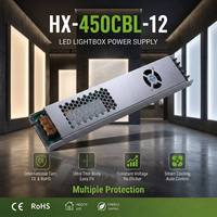 Transformateur d'alimentation à découpage LED 12V 450W haute efficacité avec ventilateur de refroidissement pour éclairage de signalétique et caissons lumineux