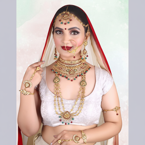 SFbridal03 Gold Plated Kundan Stone & <b>Beads</b> Fine Jewelry <b>Set</b> Exquisite Bridal Accessory - Product Image 2