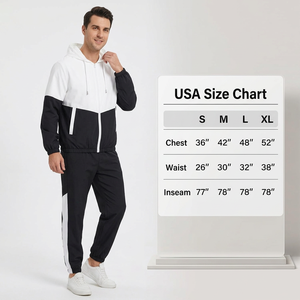 Ensemble de survêtement unisexe imperméable 100 % nylon léger pour l'hiver, style streetwear, avec veste à capuche zippée et pantalon long, color block, sportif - Product Image 4
