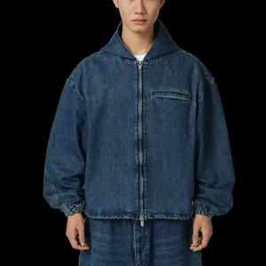 เสื้อฮู้ดยีนส์โอเวอร์ไซส์แบบมีซิป สตรีทแวร์ OEM แบบกำหนดเองสำหรับผู้ชาย - Product Image 1