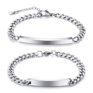 Fabricants en gros acier inoxydable matériau miroir poli longue plaque bande personnalité personnalisé couple chaîne bracelet