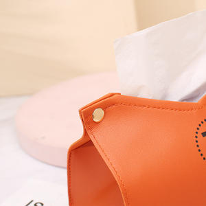 Boîte à mouchoirs en cuir de marque H, portable, multi-usages, pour la maison et la voiture, couleurs orange et beige - Product Image 5