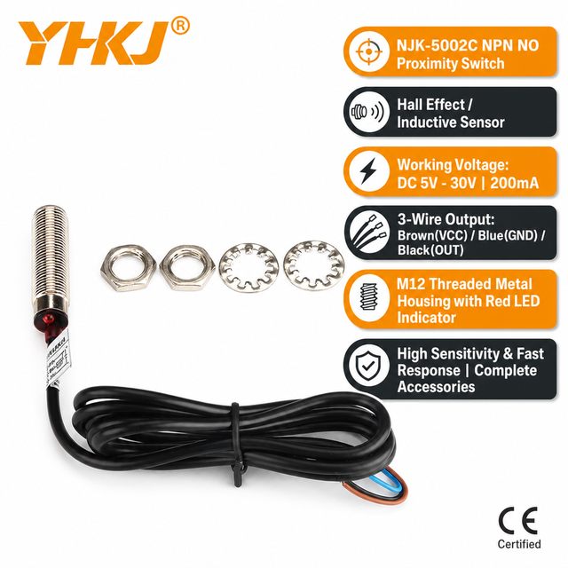 YHKJ NJK5002C Three Wire Normally Open NPN Proximity Switch DC 5V-30V Inductive Sensor