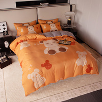 25 Set Sprei Minimalis Modern Empat Potong Empat Musim Bahan Katun Ramah Kulit 200TC Mewah Ringan Trendi Motif Kartun Kepala Beruang