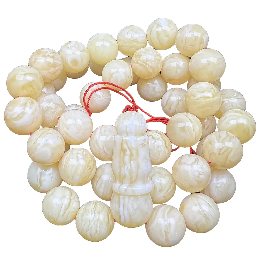 Baltic Russia Natural Amber Stone Made Amber Jewelry High Quality Round White Tiger Skin Design Muslim Imam Beads Prayer rosary
