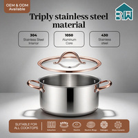 Casserole en acier inoxydable triple couche, compatible induction, finition miroir, emballage personnalisé, qualité alimentaire