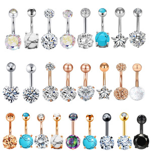 Anillos para Ombligo Surtidos de Acero Inoxidable 14G, Joyería para Piercing de Ombligo con Diseños de Corazón de Cristal, Estrella, Piedra y Bola de Mármol - Product Image 2