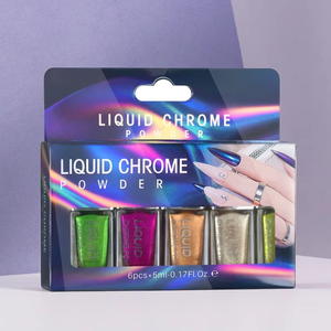 6pcs/set <b>Magic</b> Liquid Mirror Powder <b>Kit</b> Non-Flying MCB 3D Laser Acrylic Powder Nail Art Customizable Logo LED Lamp Source Free - Product Image 1