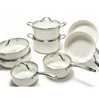 Set Peralatan Masak Keramik Anti Lengket 14 pcs, Set Panci dan Wajan Anti Lengket untuk Kompor Induksi dengan Gagang Stainless Steel