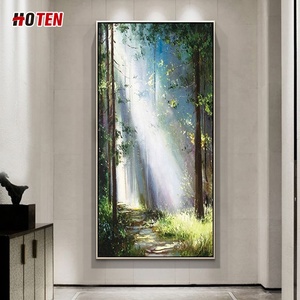 Peinture à l'huile sur toile de paysage moderne peinte à la main de taille personnalisée, soleil brillant dans <span class=keywords><strong>les</strong></span> bois, belle œuvre d'<span class=keywords><strong>art</strong></span> décorative - Product Image 5