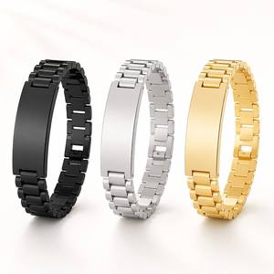<span class=keywords><strong>Bracelet</strong></span> d'identification gravable en acier inoxydable 316L, <span class=keywords><strong>bracelet</strong></span> milanais personnalisé avec logo, plaque vierge, boucle de montre réglable OEM - Product Image 1