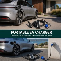 Chargeur portable pour véhicule électrique, câble de charge Type 2, courant commutable 16A 32A, écran LCD, IEC 62752, IP67, prise UK, Schuko, AU, Suisse