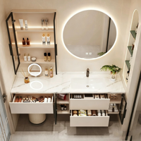 Meuble-lavabo de salle de bain personnalisé avec vasque intégrée en pierre frittée sans joint, meuble de maquillage pour salle de bain