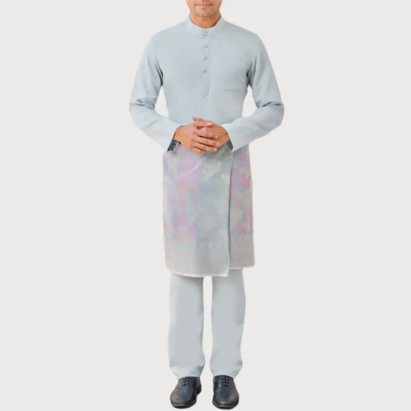 Sipo 2024 Melay Heren Pak Ramadan Baju Melayu Elrah Heren Shirt 2 Stuks Singapore 100% Effen Kleur Mannen Blouse Malaysia Baju Melayu