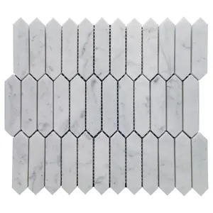 Carrara White Picket Style Natural Marble Small Elongate Hexagon Stone Mosaic Tile for Wall and Floor
